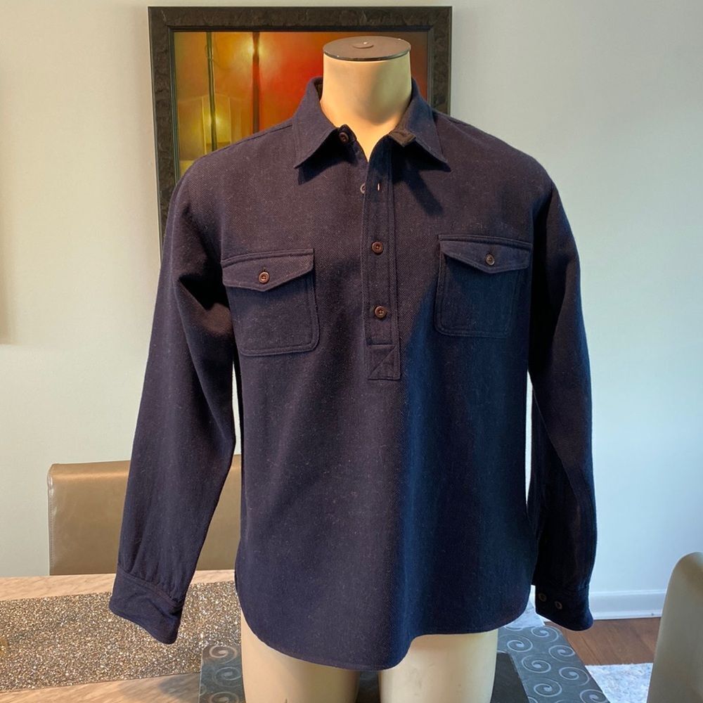 Chimala Long Sleeve Half Button Down Chest Pockets Thick Fabric, Large